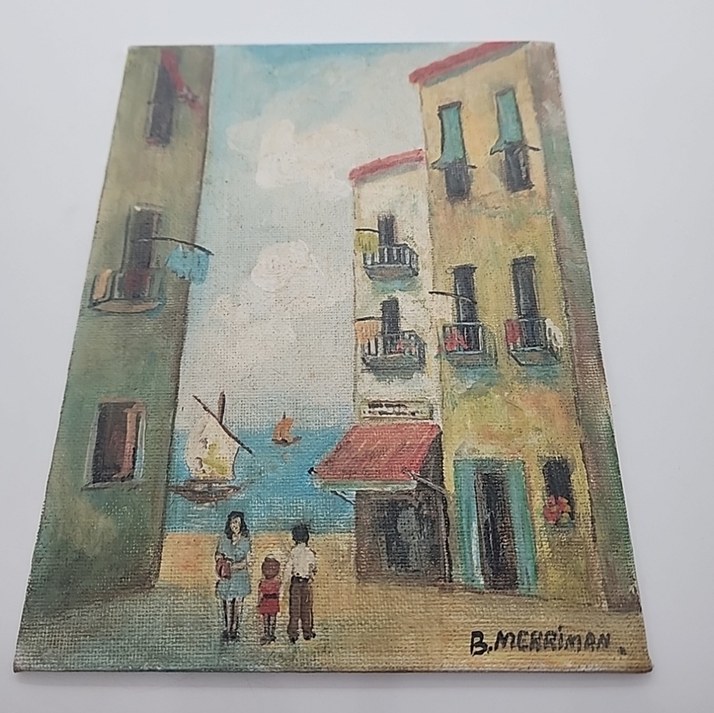 Vintage Still Life unframed oil painting, signed by B. Merriman.  Approx 8" x 6"